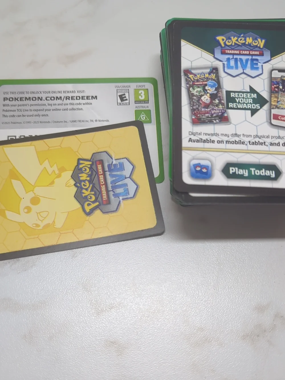 POKEMON LIVE REDEEM CARDS